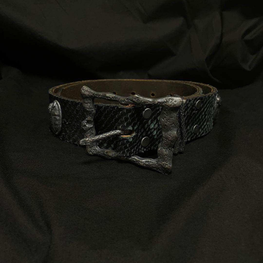 CIVARIZE ドクロ 十字架 ヘビ革 ベルト ベルト メンズ 本革 スカル クロス 十字架 ドクロ スタッズ 鋲 レザー