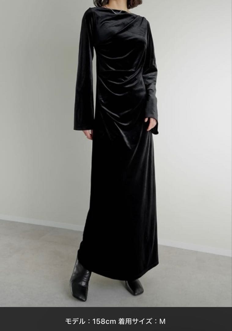 ブラックベルベットロングドレス Mサイズ - メルカリ