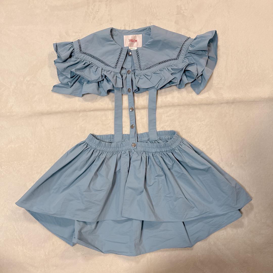 siiilon フリル付け襟 ブルー 水色 個性的 アレンジの通販｜www