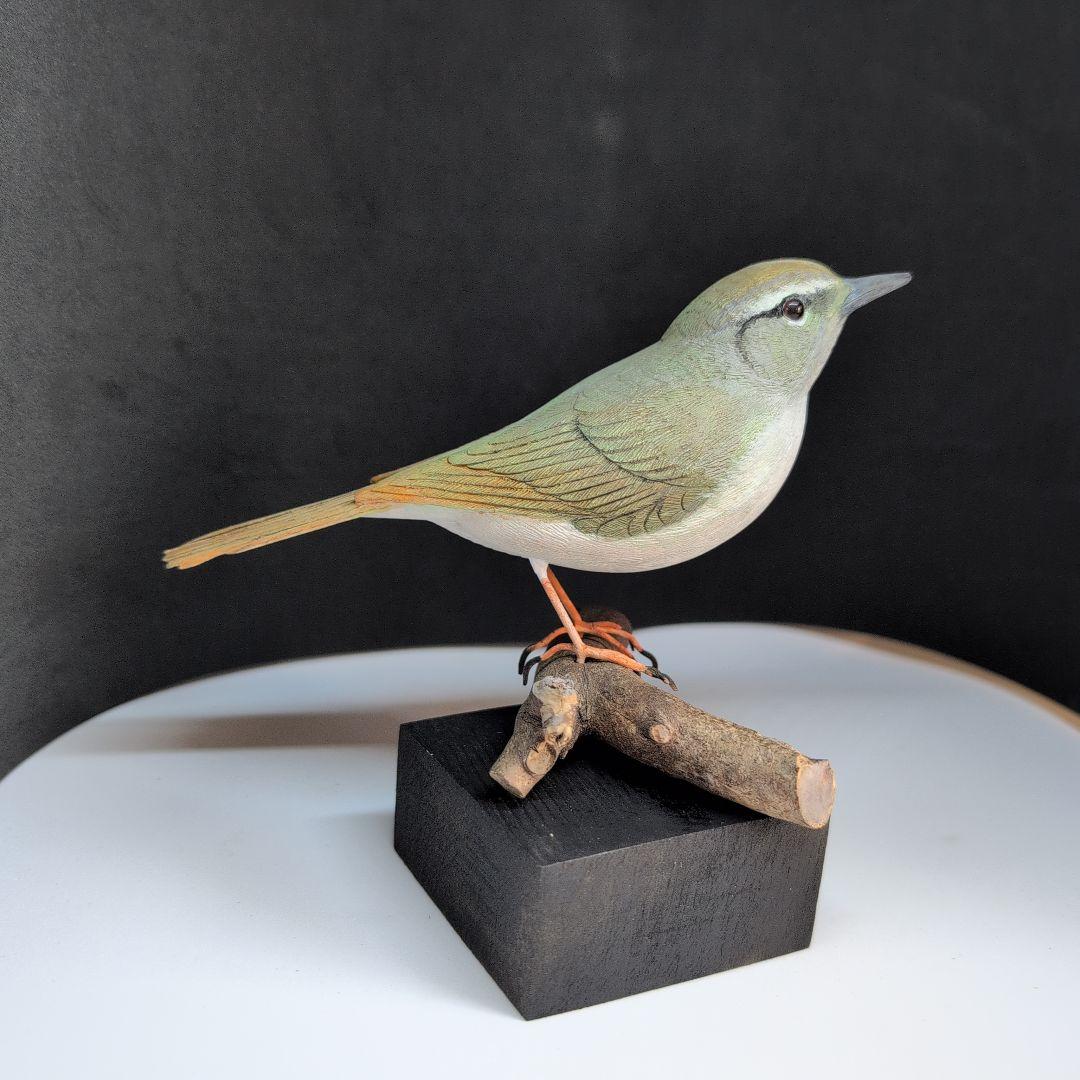 木製 ウグイス 野鳥彫刻 バードカービング 木彫りの野鳥