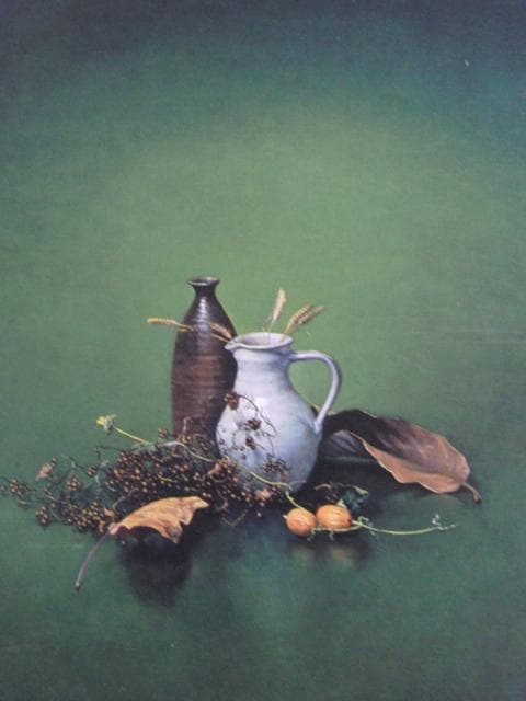 青木美知枝、【静物】、希少な額装用画集より、状態良好、新品額装付