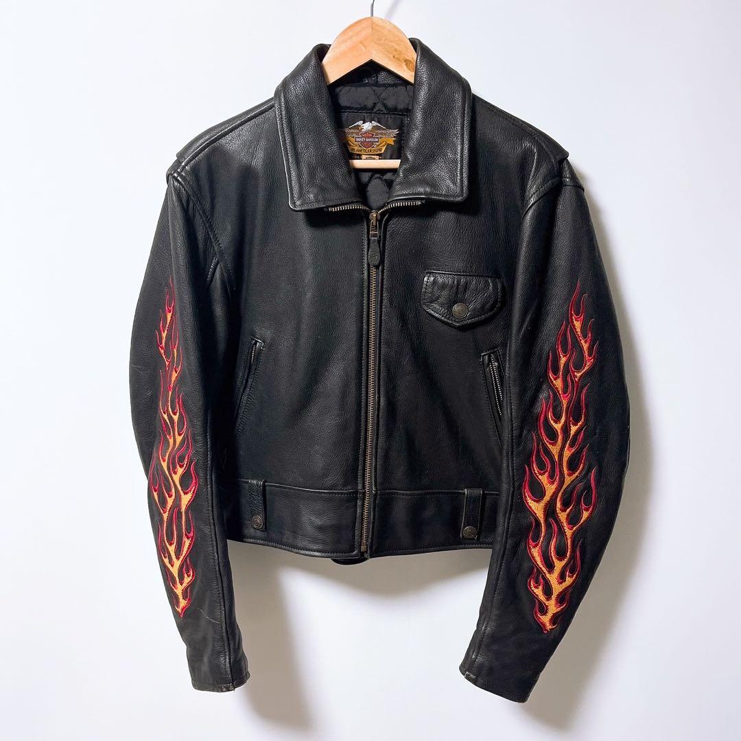 ハーレーダビッドソン レザージャケット ファイアー 刺繍 2583 - メルカリ