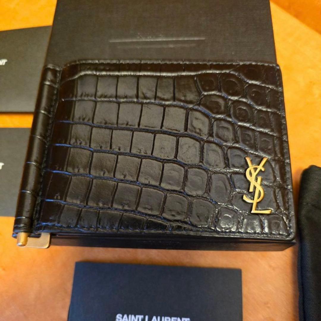 SAINT LAURENT クロコダイル マネークリップ Yves Saint Laurent（イヴ・サンローラン） 美品 サンローラン パリ
