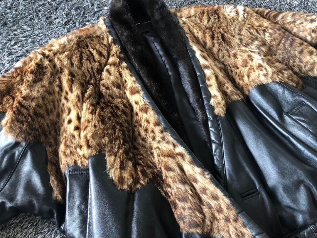 90s ヴィンテージ レオパード ファー レザージャケットY2K archive