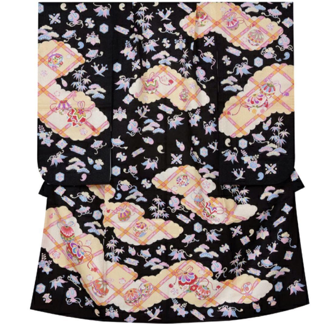 正絹　七五三　着物　長襦袢セット　黒　手毬　宝尽し 楽天市場】七五三 着物 7歳 正絹 フルセット 購入 20点フルセット 赤地