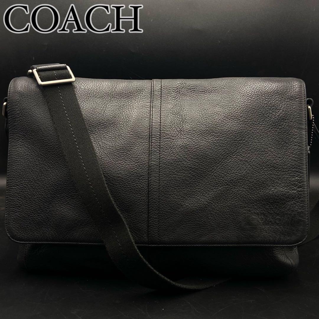 【美品】コーチ メッセンジャーバッグ ショルダー ブラック レザー 大容量 COACH（コーチ） ショルダーバッグ メッセンジャーバッグ メンズ