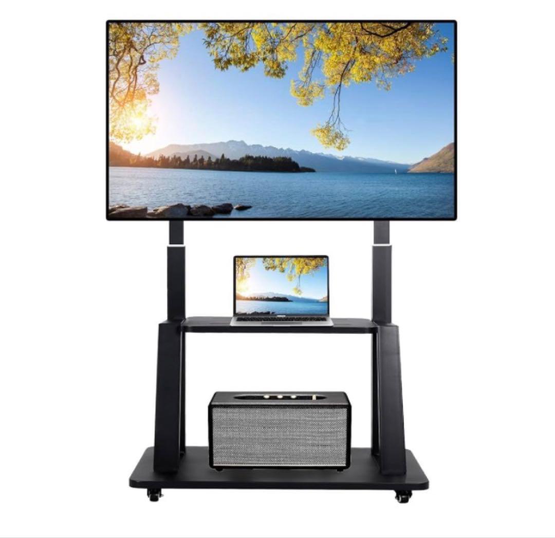 テレビスタンド 壁寄せ キャスター付き 自立式スタンド 双柱設計 2段棚付き テレビ台 テレビスタンド キャスター付き 2画面対応 32-65型 高さ調節