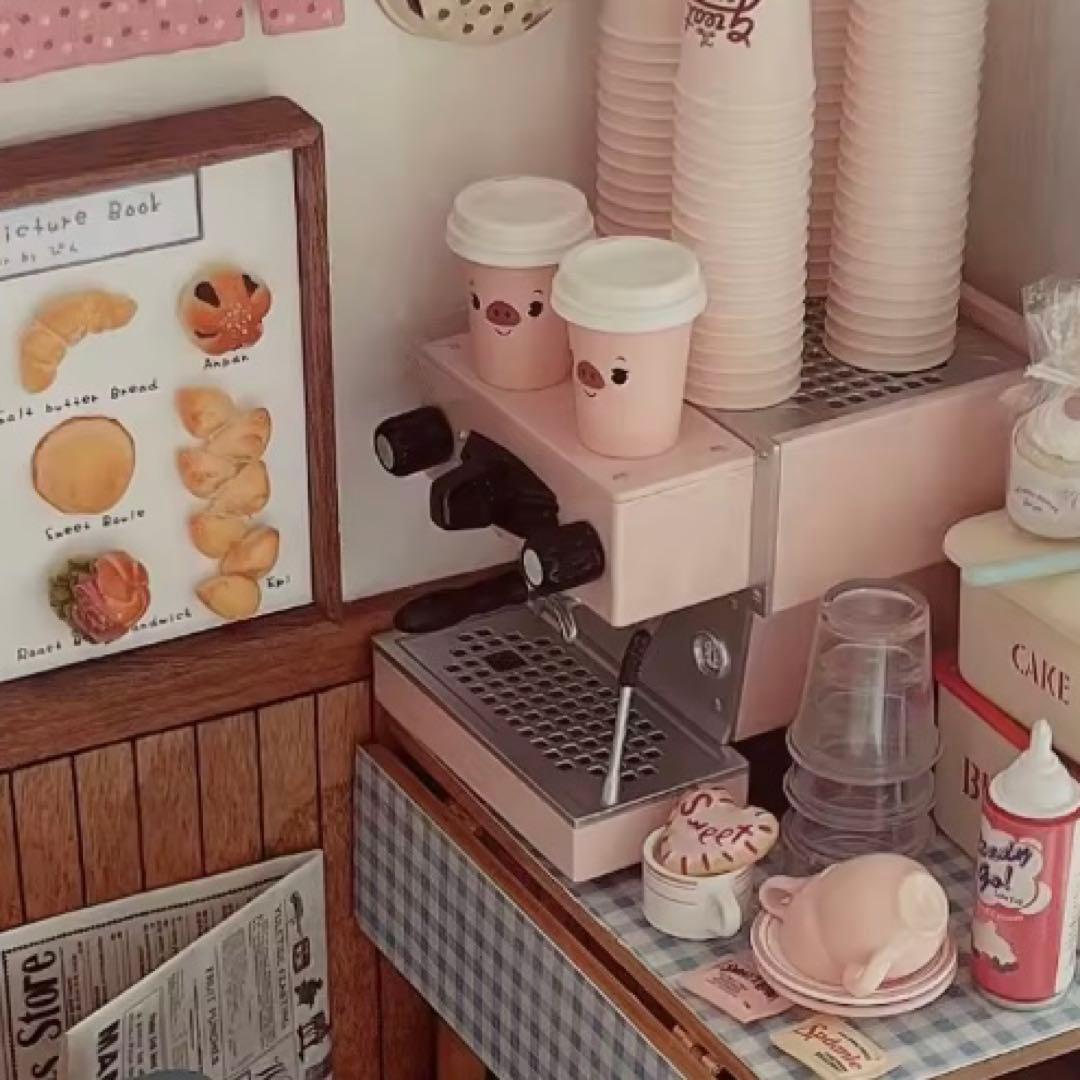 ミニチュア コーヒーマシン エスプレッソマシン サクラピンク ドールハウス