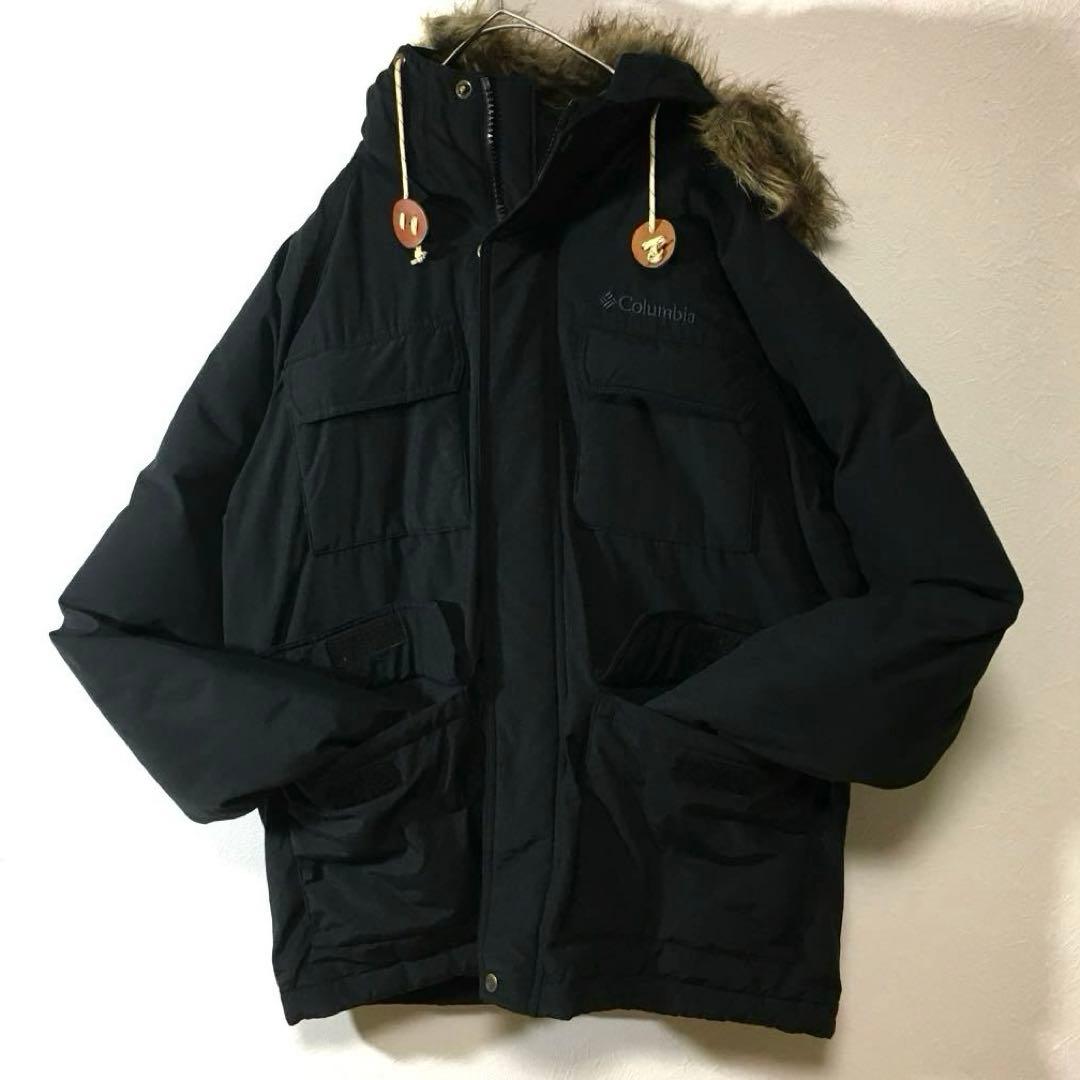 個性派古着】コロンビア ダウンジャケット 黒 ファー付きフード メンズ