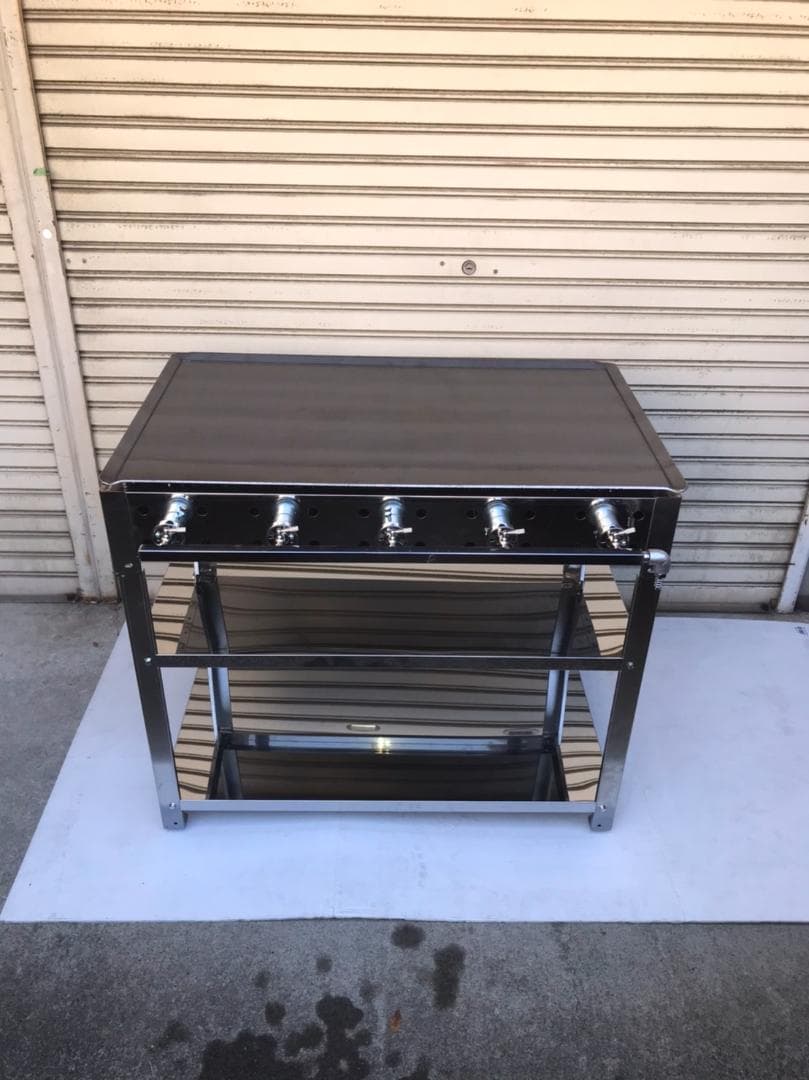 ９０×５５【新品　グリドル　鉄板焼　グリラー】台付　天板１枚　お好み焼きそば　祭 中古厨房 業務用 グリドル 鉄板焼き台 都市ガス 6連 厚み10mm バーナー