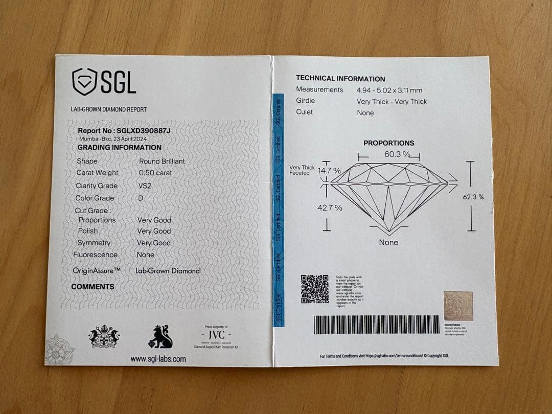 ラボグロウンダイヤモンド ピアス片耳 0.5ct 鑑定書付き