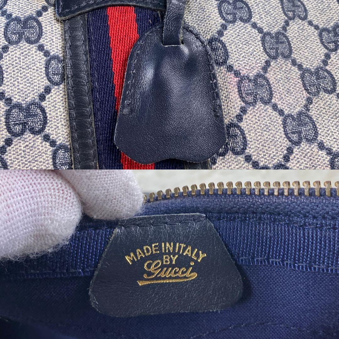 オールドグッチ ボストンバッグ ネイビー 紺 レザー PVC 大容量 ハンド