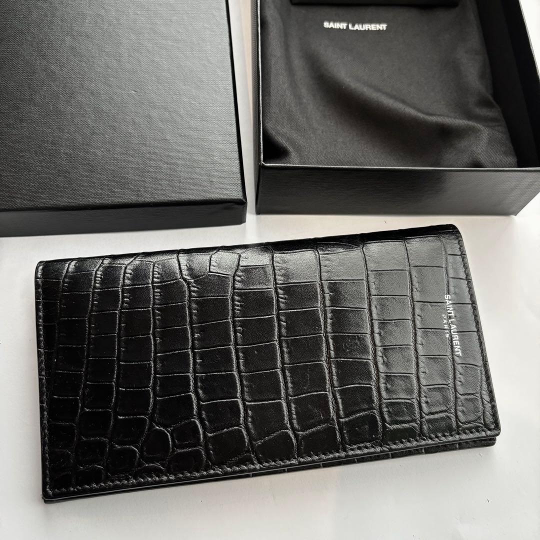 SAINT LAURENTサンローラン クロコ型押し 長財布 ブラック - メルカリ