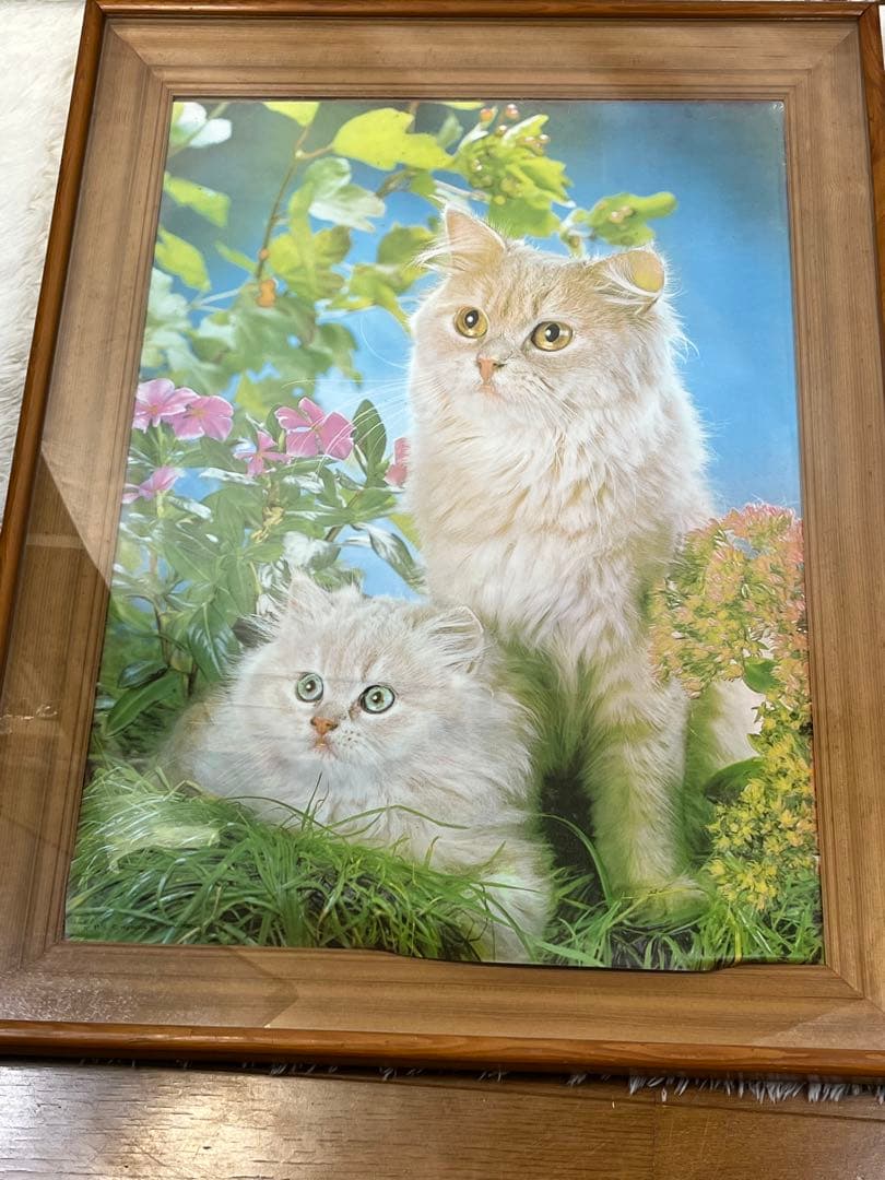 額入り61.0cm 立体壁掛け 仔猫達 （立体画）1154 懐かしい昭和レトロ商品☆アンティーク 掛け時計 3D立体写真 子猫 額縁