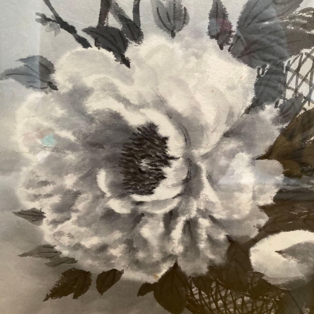 穐月明 籠の牡丹 日本画