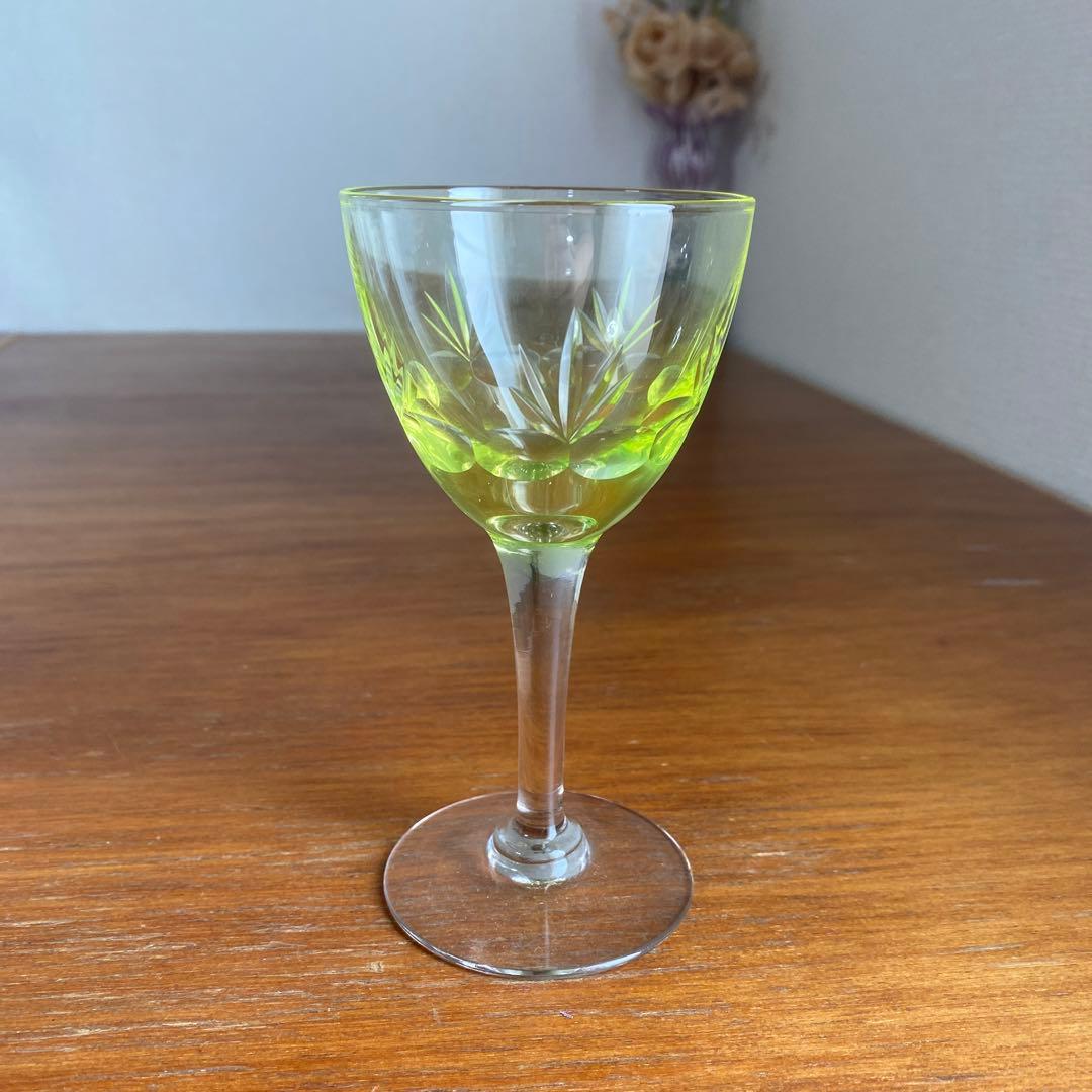 稀少☆イギリス ビンテージ ウランガラス ワイングラス 5個セット