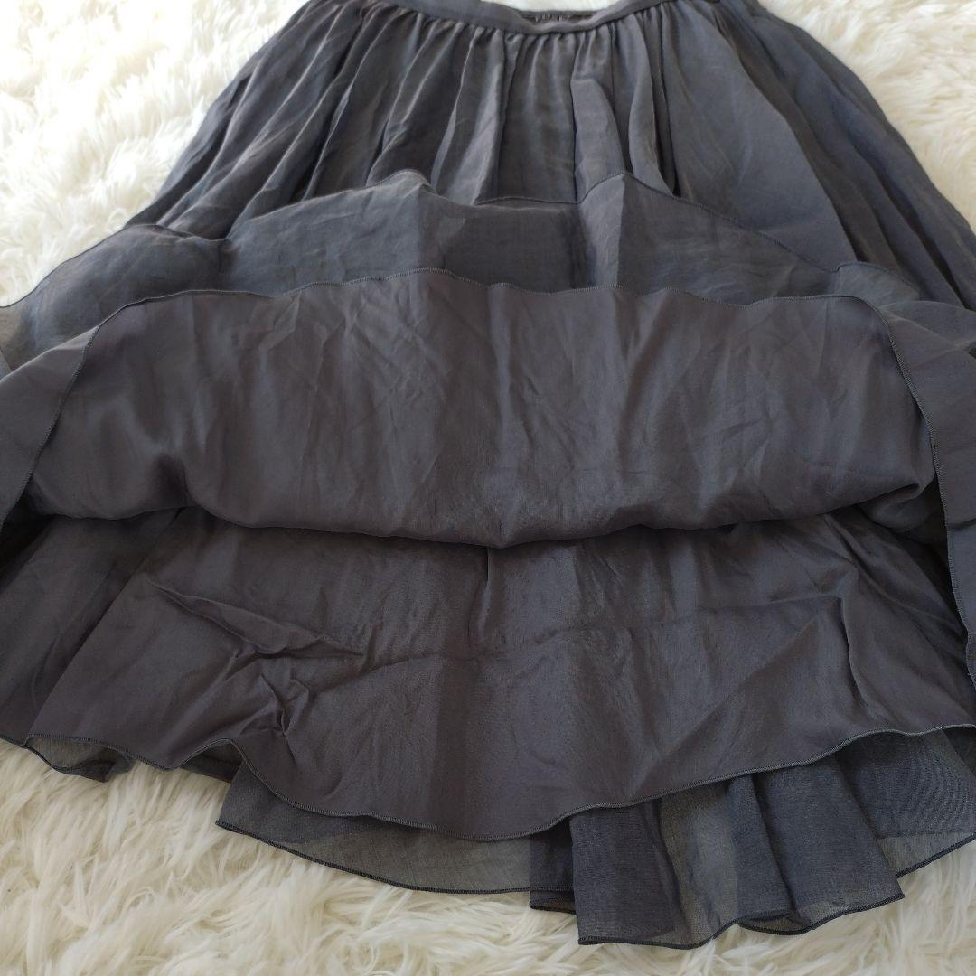 フォクシー FOXEY シアーサーキュラースカート シルク混 シフォン 40