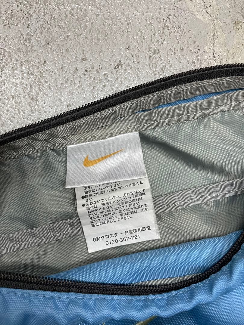 90s NIKE ナイキ ショルダーバック y2k 水色 刺繍 ナイロン テック