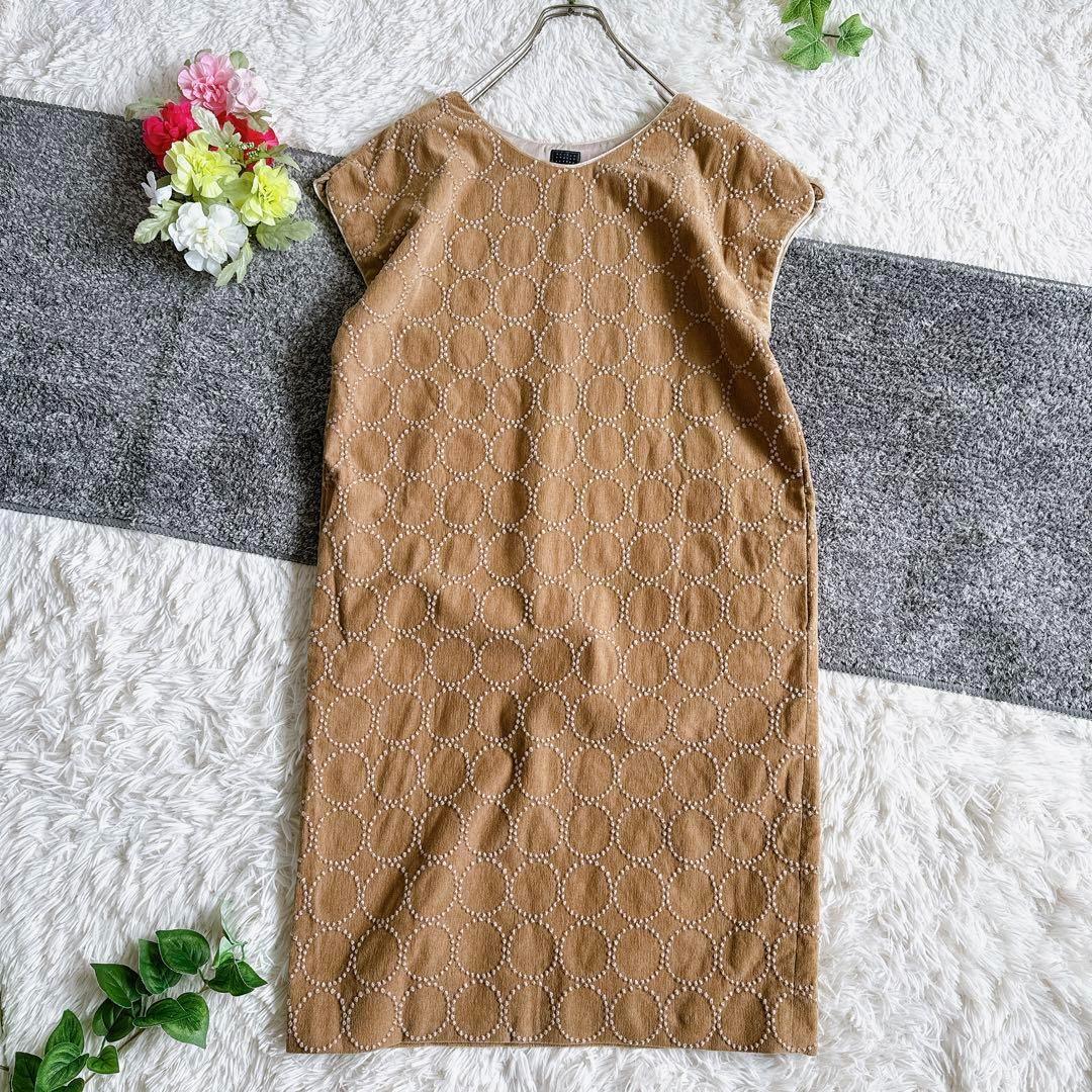ミナペルホネン ワンピース ノースリーブ タンバリン 総柄 ベージュ 38 M 中古・古着通販】mina perhonen (ミナ ペルホネン) tambourine