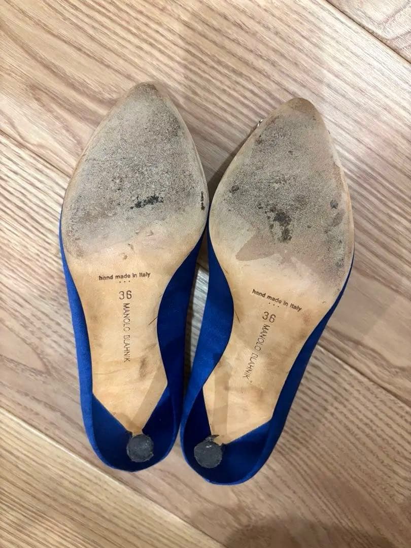 マノロブラニク36ManoloBlahnikハンギシ23サテンブルー - メルカリ