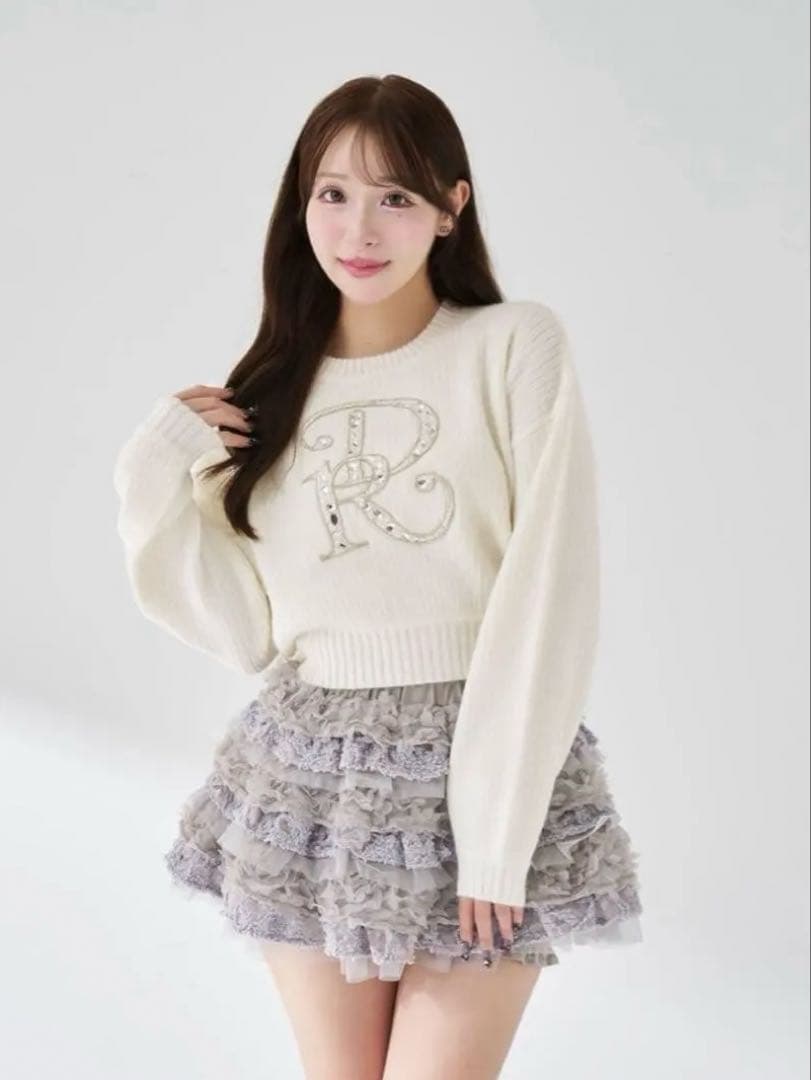 Darich DR ビジューボリュームリブニットトップス ホワイト DRビジューボリュームリブニットトップス（ニット/セーター）｜Darich