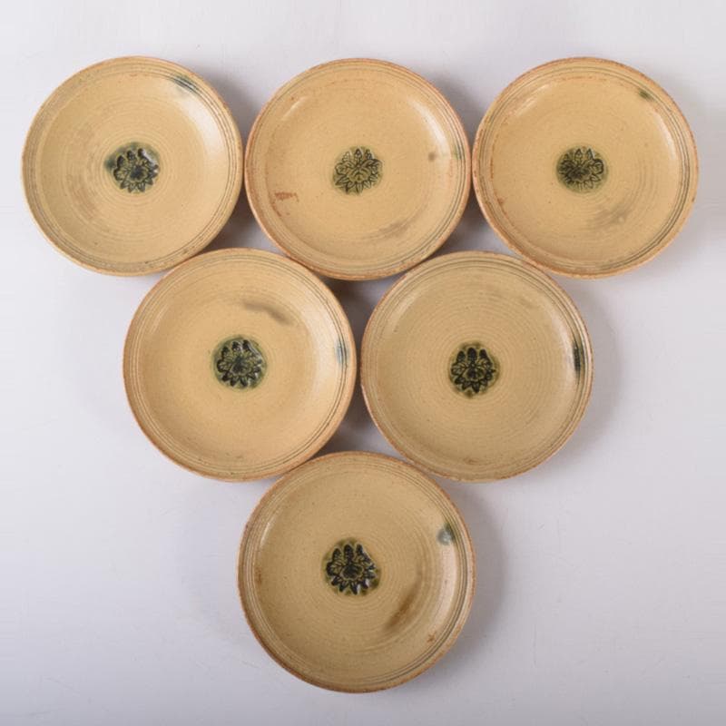 和食器 黄瀬戸 加藤春二作 桐文 銘々皿 六客 共箱 C 7435和食器 黄瀬戸