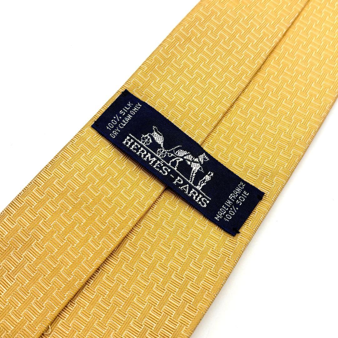 極美品✨未使用級✨ HERMES ネクタイ 刺繍 H総柄 ファソネ 黄色