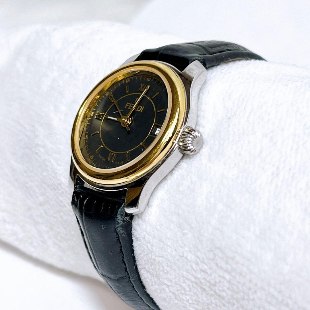 FENDI 電池交換済み 210L クォーツ デイト コンビカラー 黒文字盤