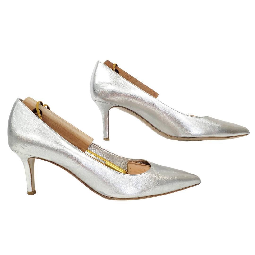 ファビオルスコーニ パンプス ポインテッドトゥ シルバー 38.5 レザー