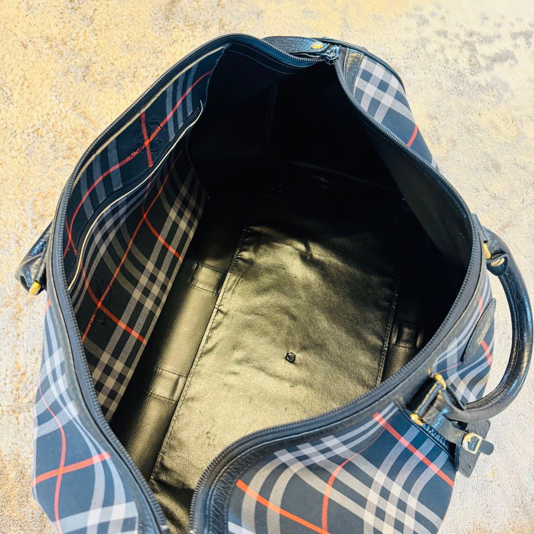 良品✨バーバリー ボストンバッグ ノヴァチェック キャンバス ネイビー