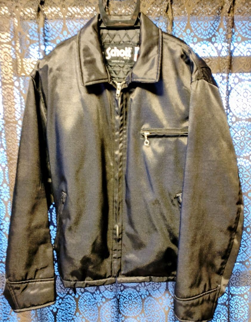 Schott ブラックナイロンライダースジャケット Schott N Y C ナイロン ライダースジャケット ブラック ブラック