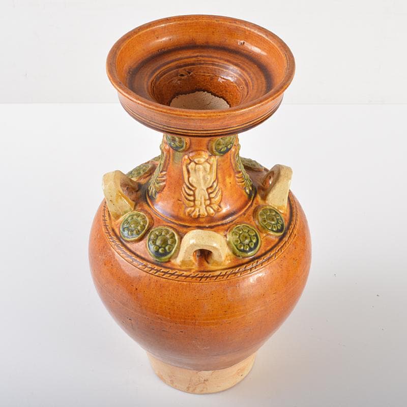 中国 唐三彩 四耳碗口瓶 高さ約29cm V R6419B - メルカリ