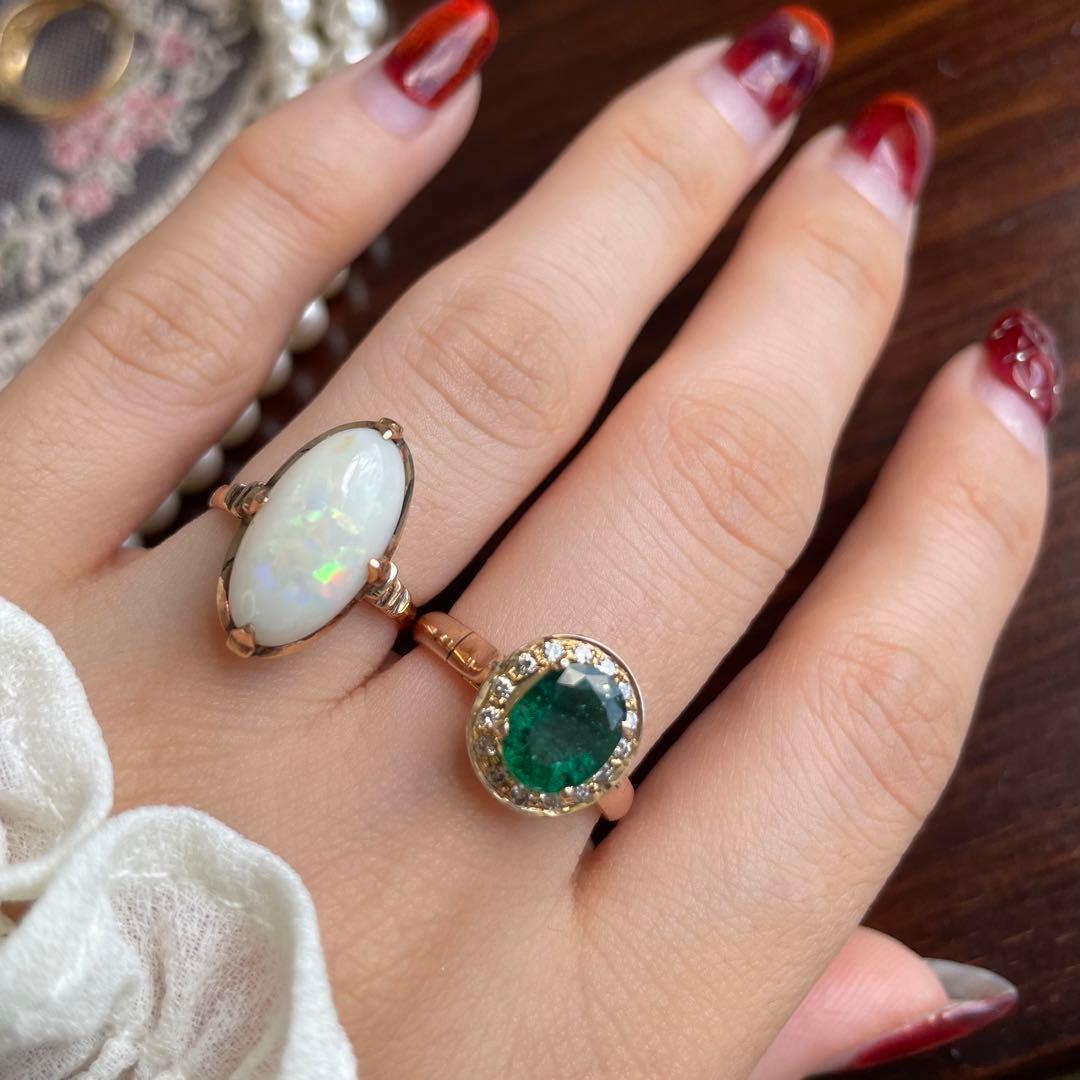 ☆【昭和レトロ】K18 オパール 千本透かし 指輪 ゴールド 7号 2.3g