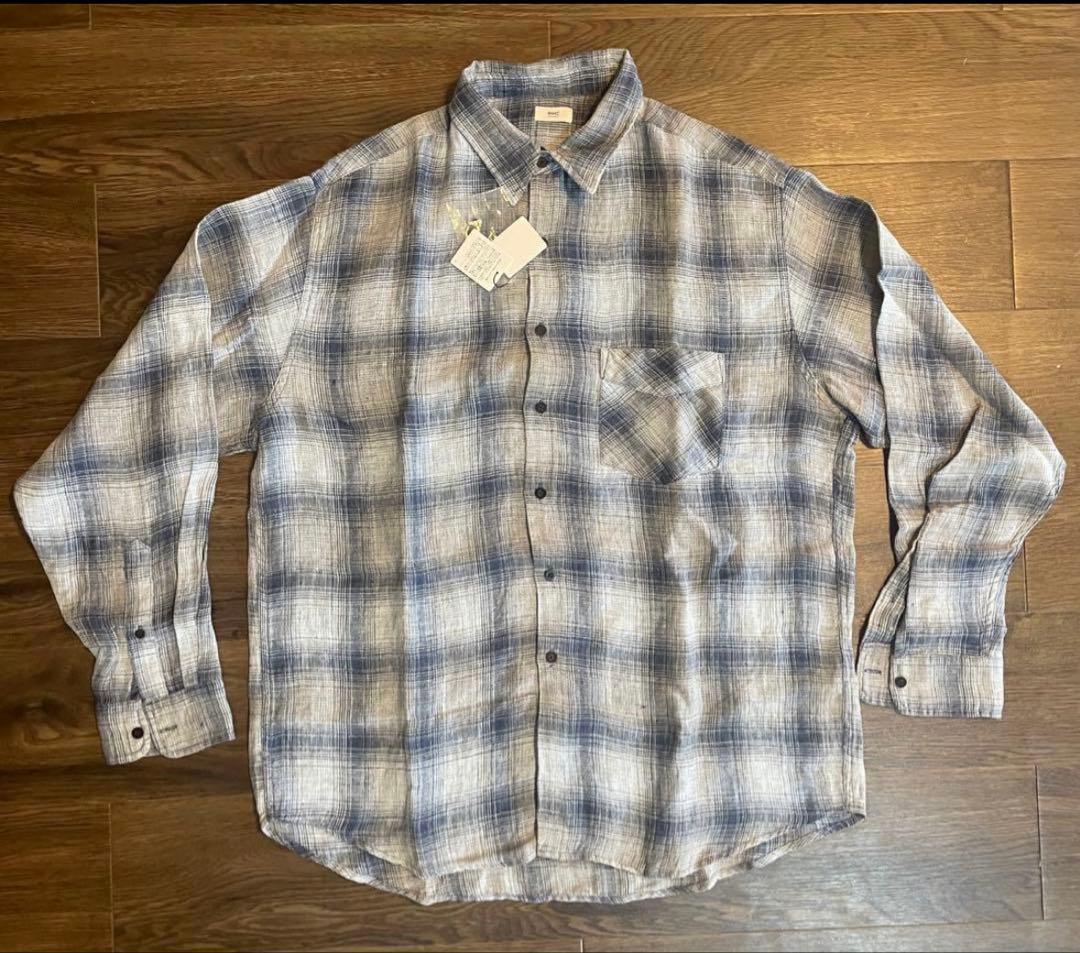 (超美品)RonHermanRHCオンブレチェック柄 リネン長袖シャツ グレー系 超美品)RonHermanRHCオンブレチェック柄 リネン長袖シャツ グレー系