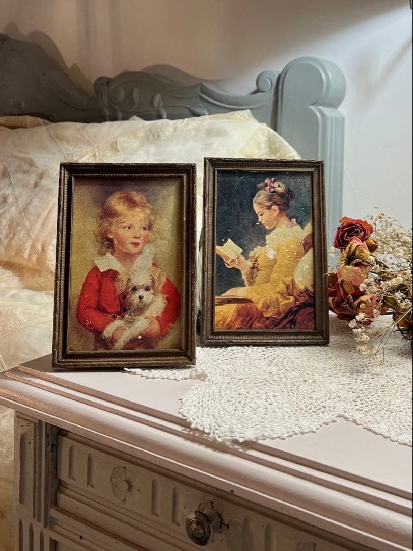 ◇SALEフランスアンティーク｜名画1700年代肖像画子供女の子木製額