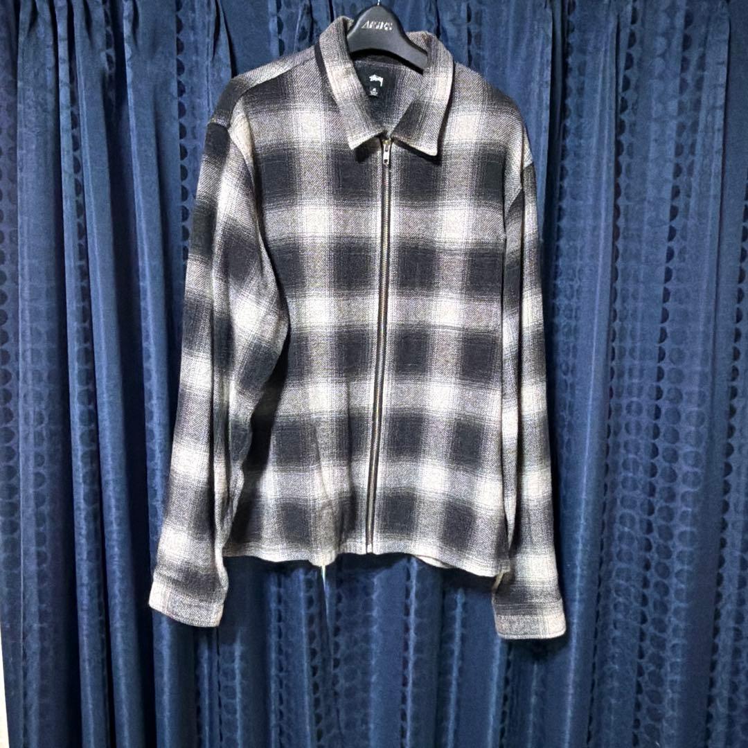 stussy PLAID ZIP SHIRT オンブレ　Mサイズ Wool Plaid Zip Shirt