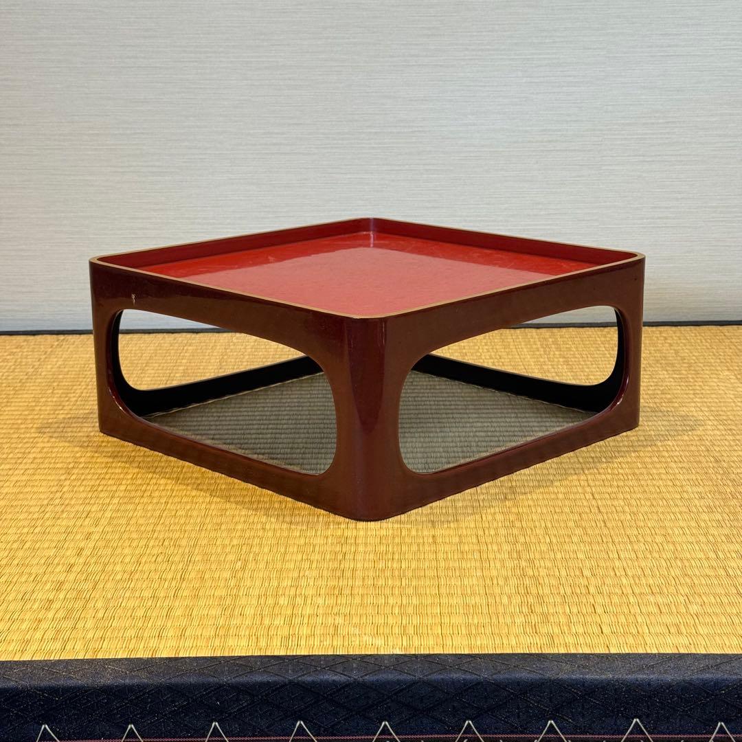 輪島塗 草花沈金 溜塗 栗色 大平 一対 明治時代後期 喰籠 木製漆器