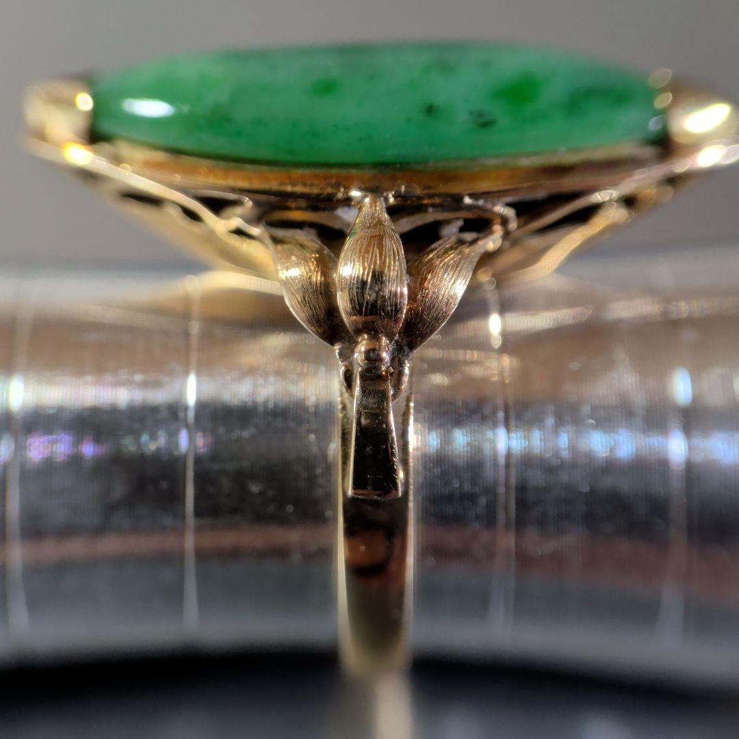 リング　14K　585　YG　天然ひすい　ジェイダイト　釈迦玉　6.59g　ソ付