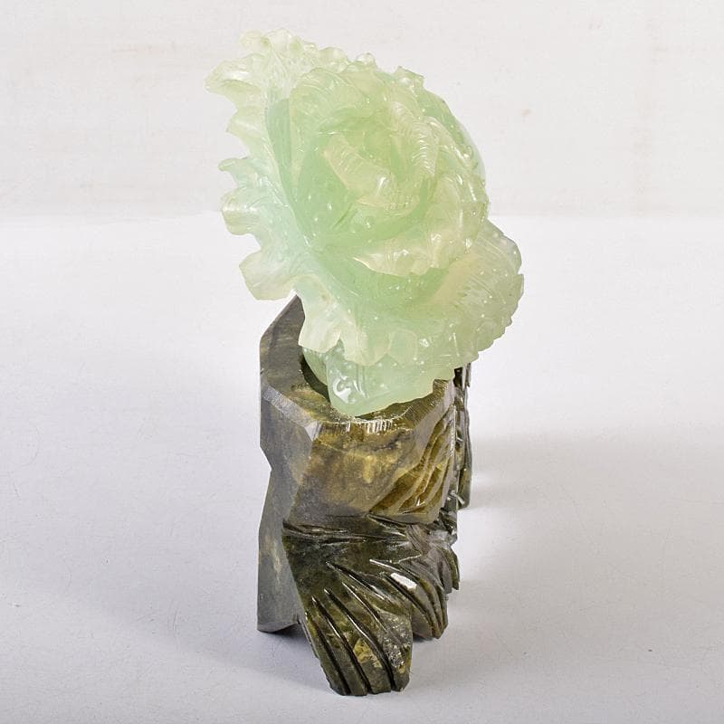 中国 玉石岫玉彫刻 白菜 置物 床飾 御隆坊古代宮廷家俱館証明書付