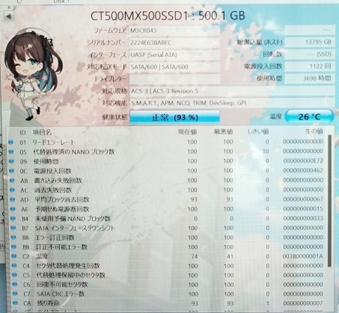 500GB 4枚セット Crucial MX500 SSD 2.5インチ