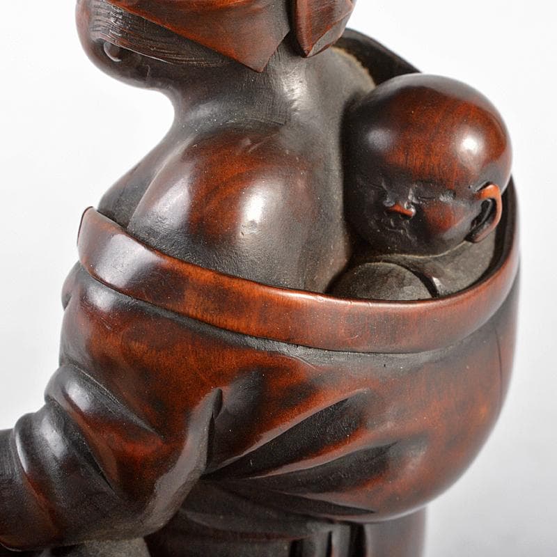 中国 唐木紫壇彫刻 母子像 置物 在銘 V R5162 - メルカリ