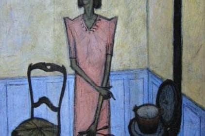 ベルナール・ビュッフェ、【Femme au poele】、希少な額装用画集より