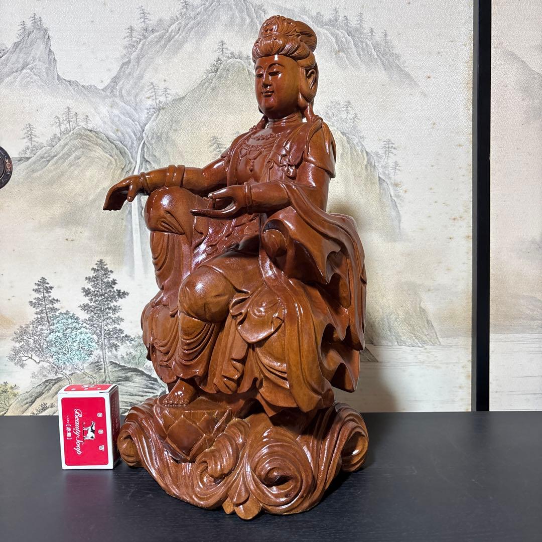 大型 観音菩薩 坐像 木彫 仏像 彫刻 開運 風水 置物 縁起物 インテリア