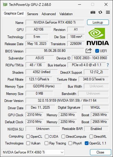 グラフィックボード・グラボ・ビデオカード ASUS GEFORCE RTX 4060TI O8G EVO