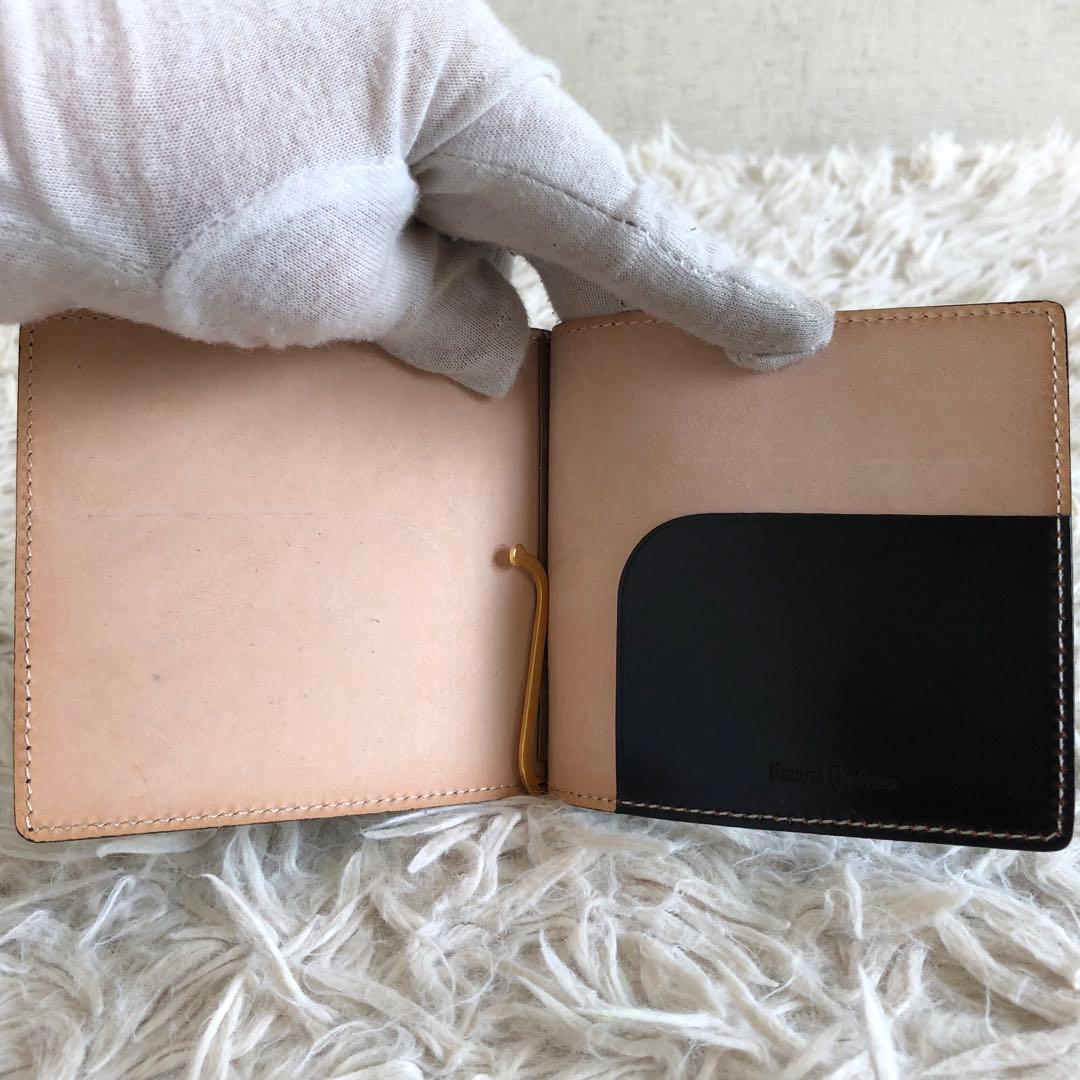 極美品 コードバン】マネークリップ 黒 財布 本革 光沢 ゴールド金具