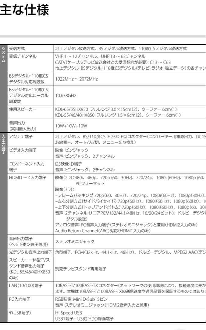 SONYソニー BRAVIAブラビア 46型 KDL-46HX850 液晶TV