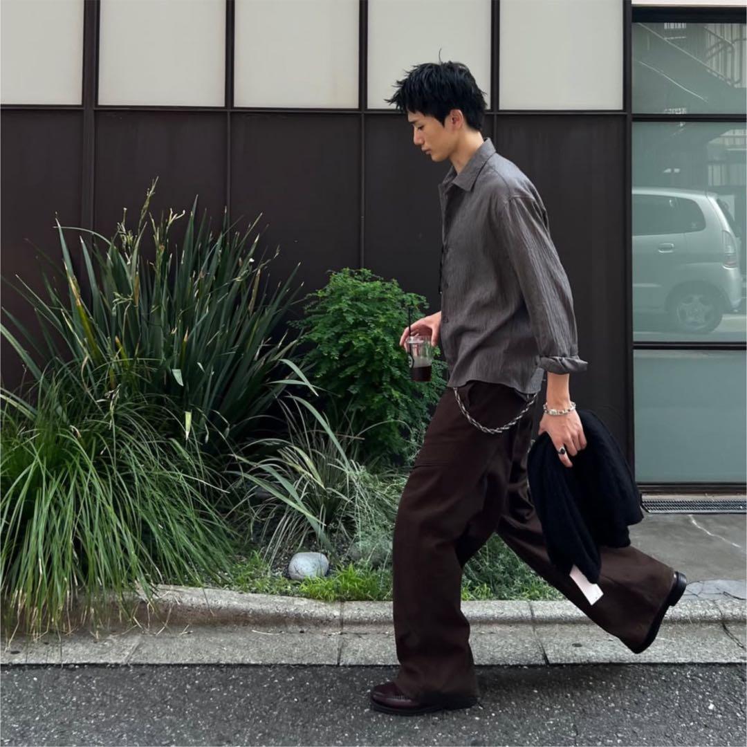 範*郎様 新品 ZARA しわ加工ストライプ柄フルイドシャツ S グレー