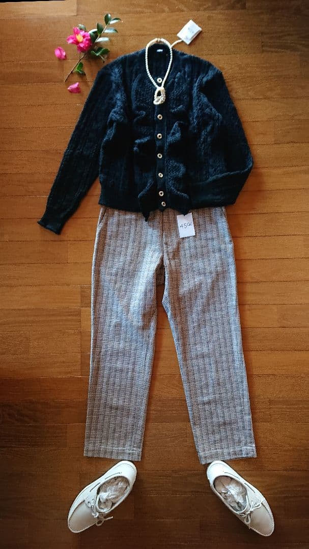 45R☆シェットランドレースニットのボレロカーディガン/インディゴ