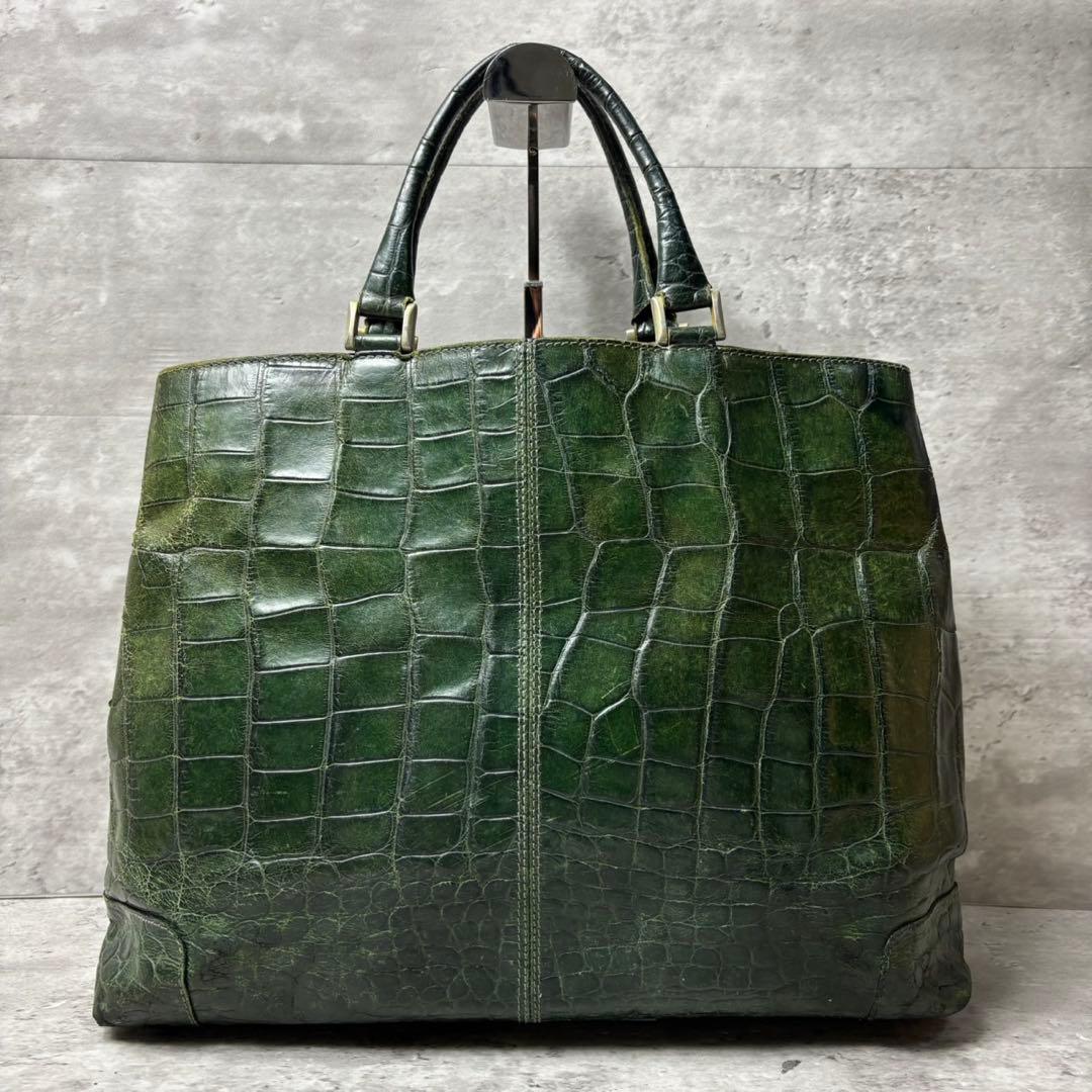 希少 BALLY トートバッグ クロコ型押し 肩掛け可能 メンズ グリーン