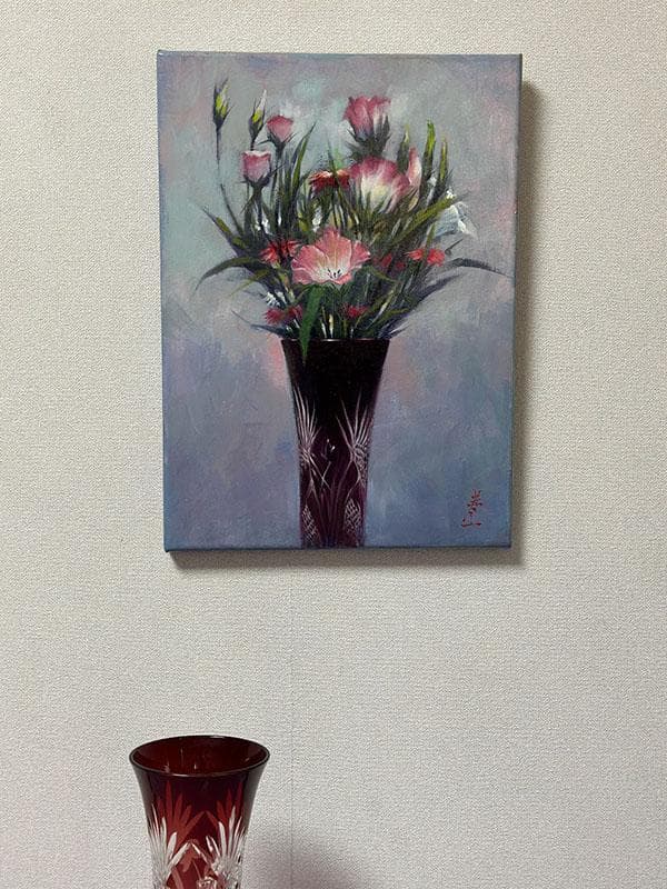 アクリルアート「赤い江戸切子と桔梗、撫子」１点物、手描き、真筆。 楽天市場】江戸切子 彩鳳 ワイングラス 赤 薔薇文様 木箱入り ※名入れ